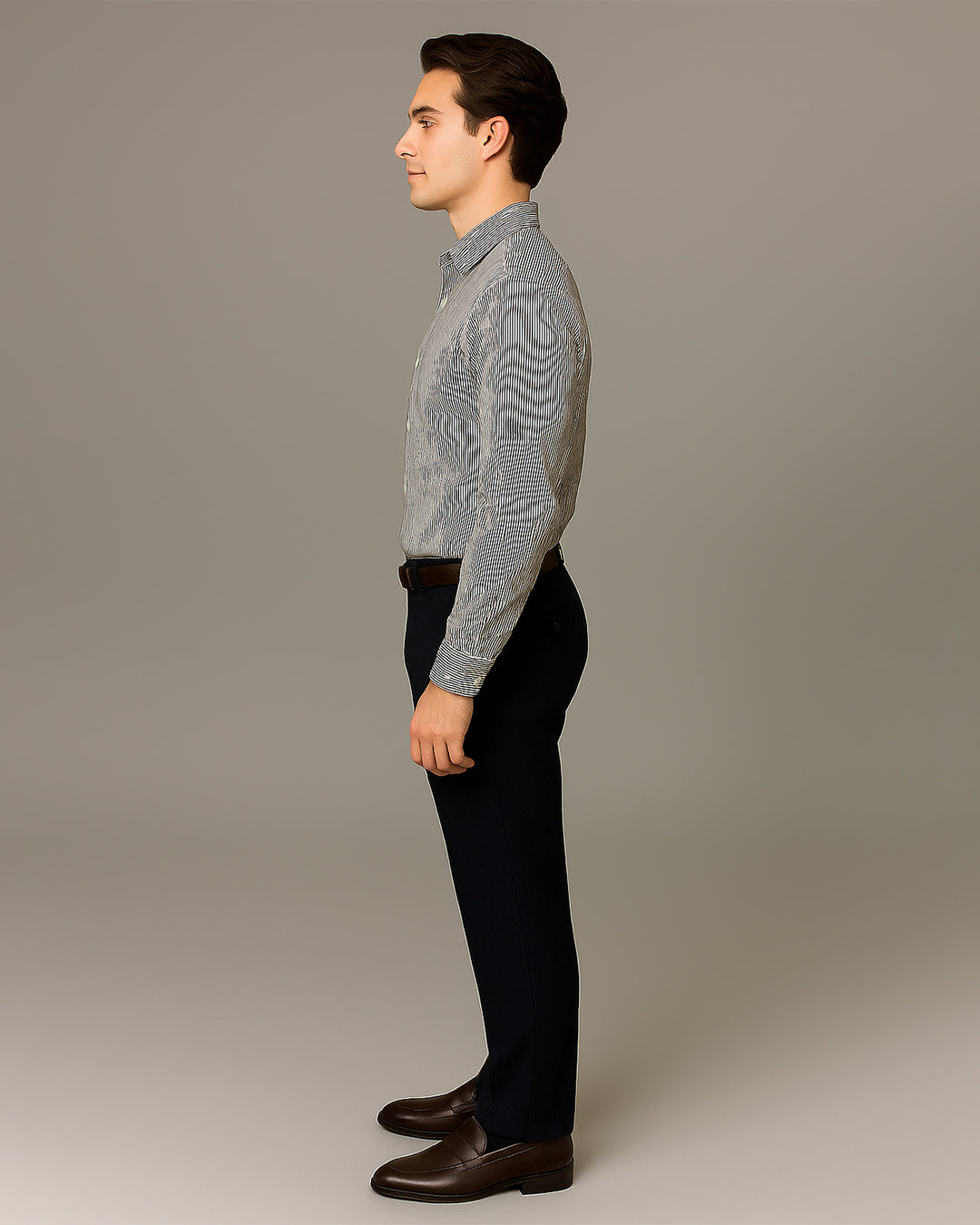 Calvy Klien Branded Men’s Classic Striped Formal Shirt – Navy & White MFS-14