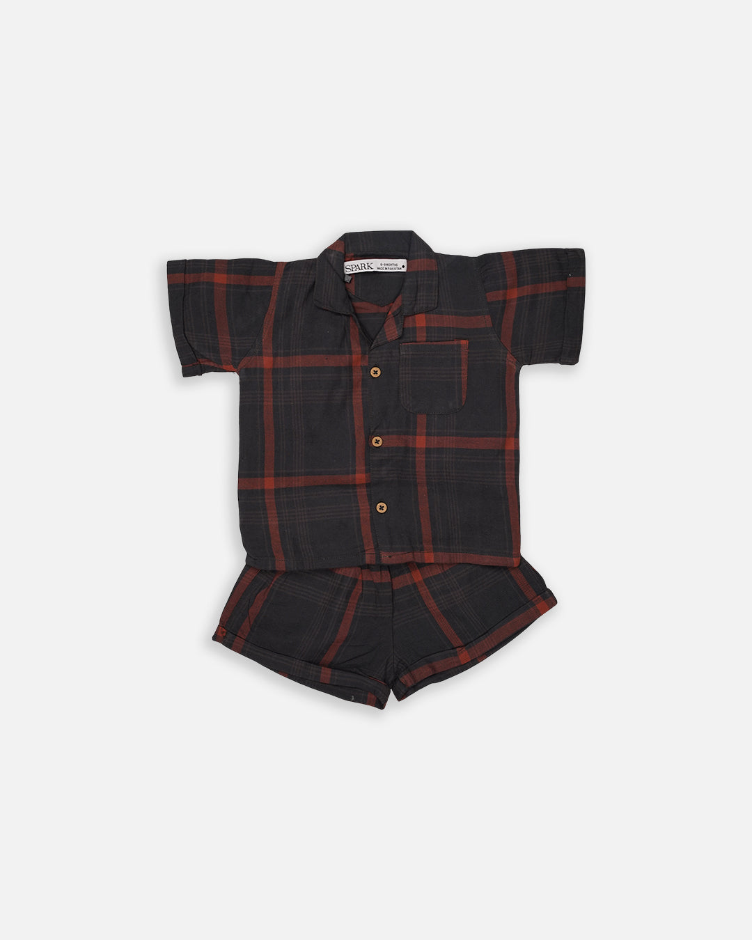Spark Rust Black Checkered Co-ord Set for Boys BCS-02