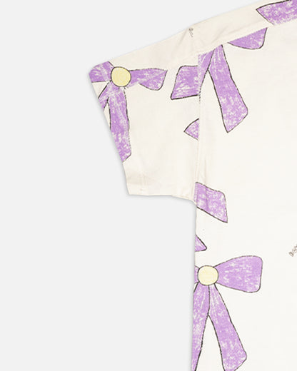 ZARRAA Branded Girl's T-shirt White Color with Purple Bow GTS-05
