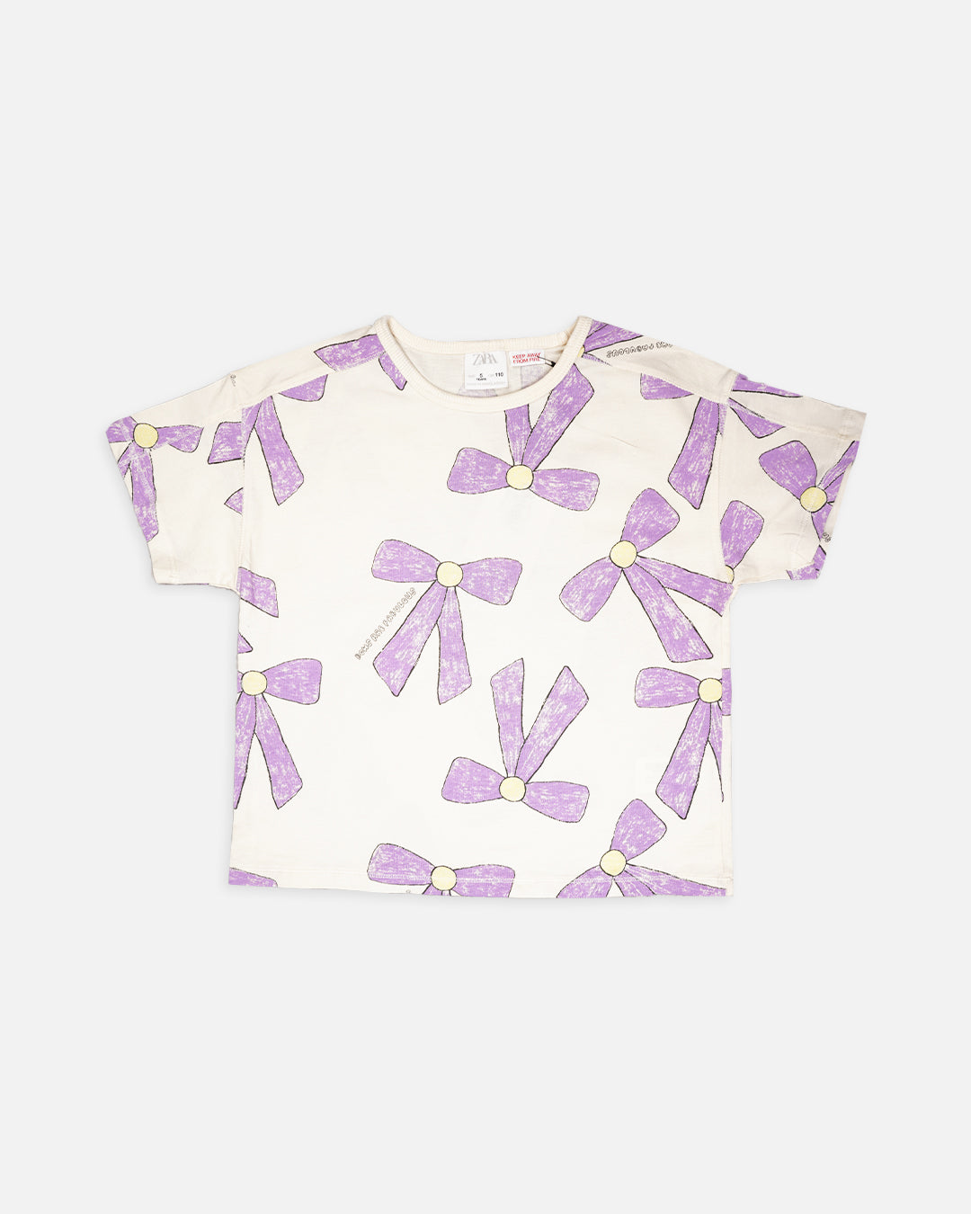 ZARRAA Branded Girl's T-shirt White Color with Purple Bow GTS-05