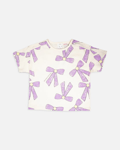 ZARRAA Branded Girl's T-shirt White Color with Purple Bow GTS-05