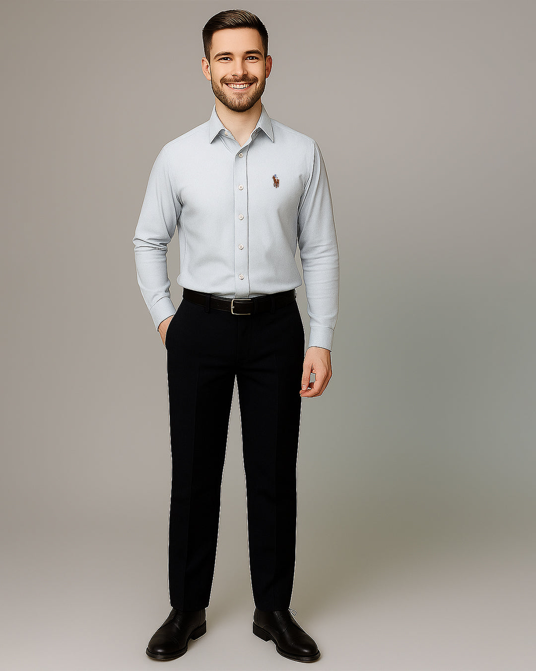 Ralp Laren Branded  Men’s Light Blue Slim Fit Cotton Oxford Shirt MFS-20