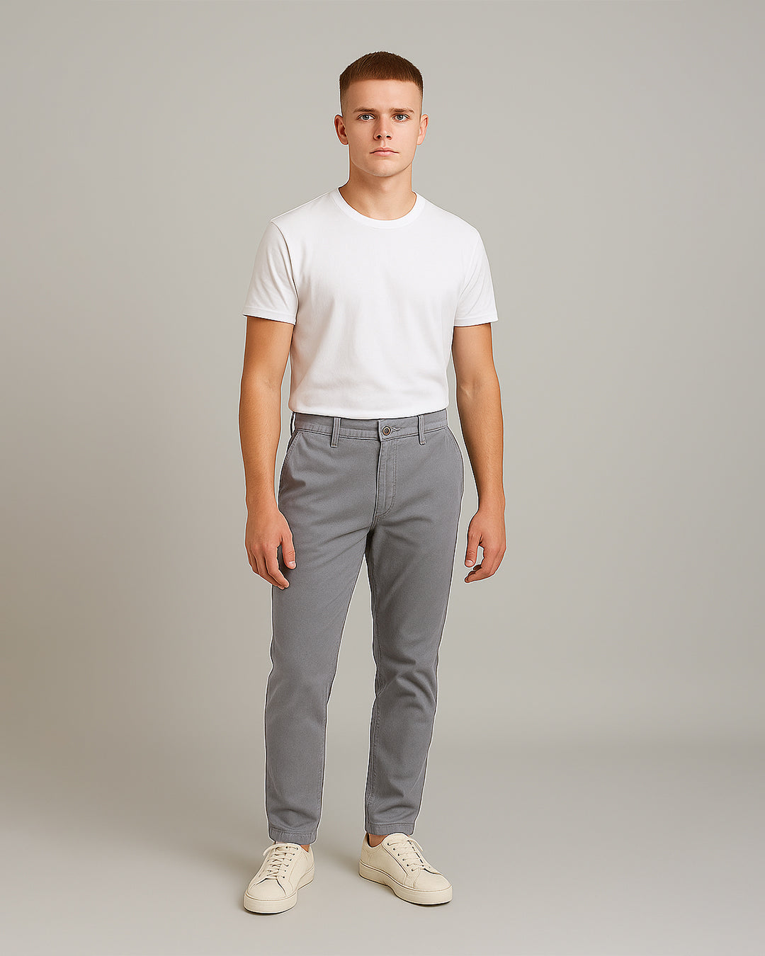 Zelig Branded Men's Grey Color Slim-Fit Cotton Chinos Branded MCP-28