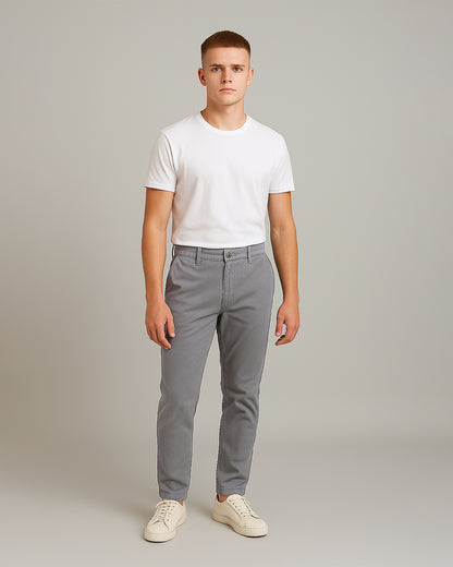 Zelig Branded Men's Grey Color Slim-Fit Cotton Chinos Branded MCP-28