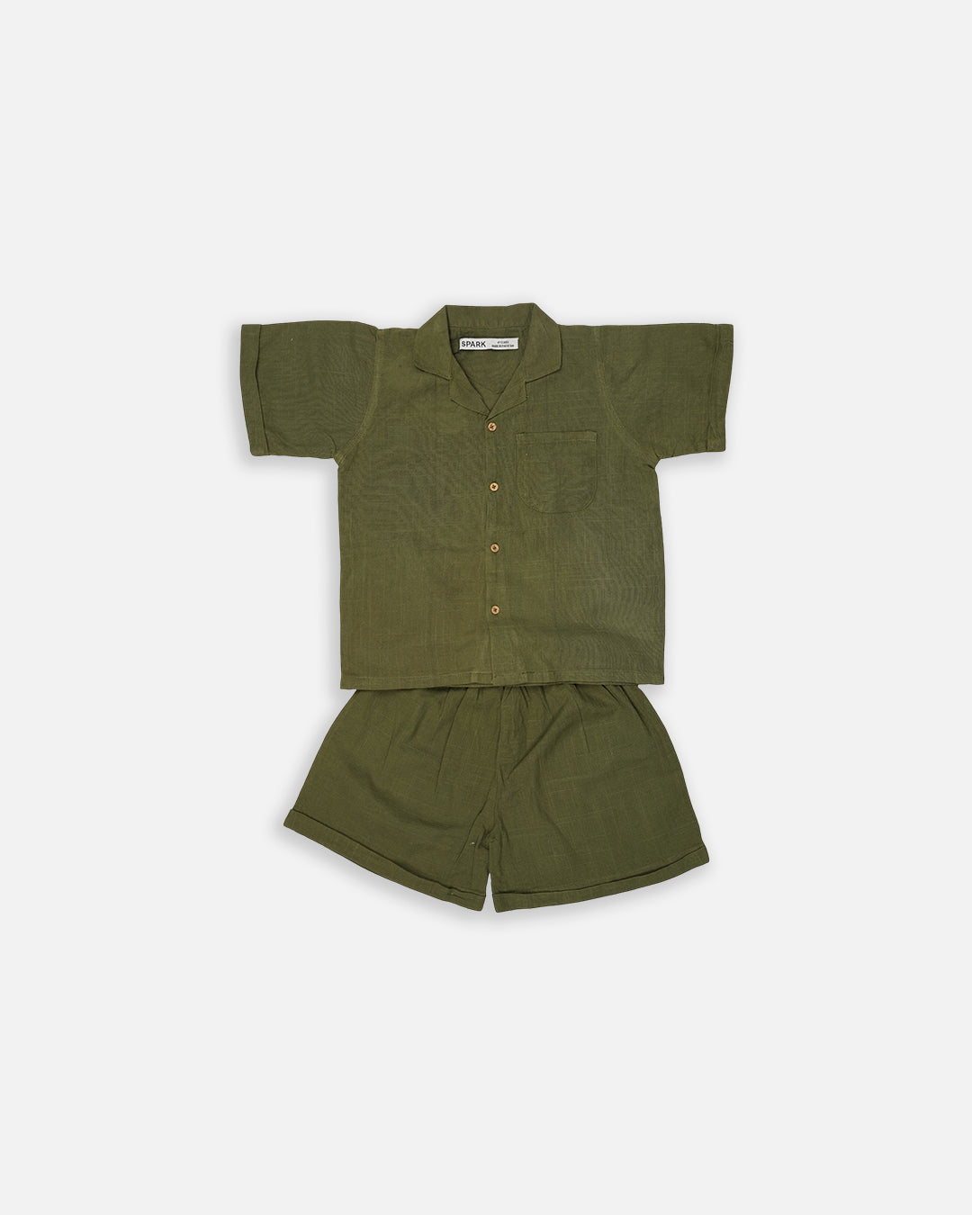 Spark Olive Green Linen Co-ord Set for Boys BCS-03