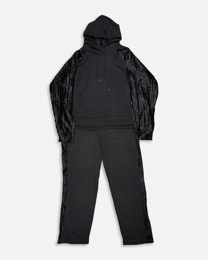 Caila Branded Women's Black Zip-Up Hoodie & Wide-Leg Trouser Co-ord Set WCS-03