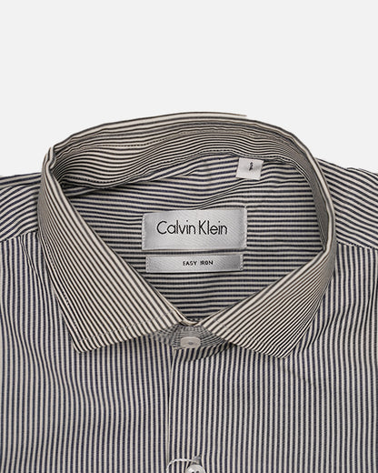 Calvy Klien Branded Men’s Classic Striped Formal Shirt – Navy & White MFS-14