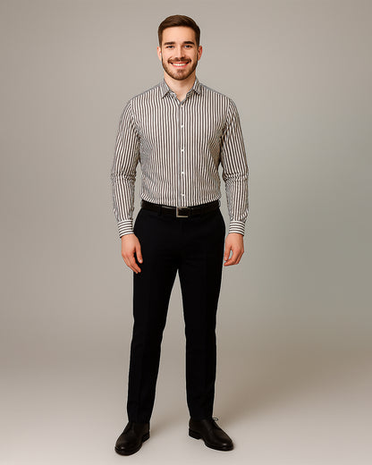 Calvy Klien Branded Men’s Classic Striped Formal Shirt – Grey & White MFS-16