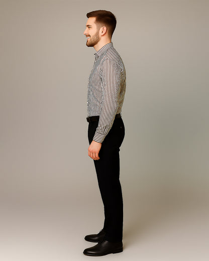 Calvy Klien Branded Men’s Classic Striped Formal Shirt – Grey & White MFS-16