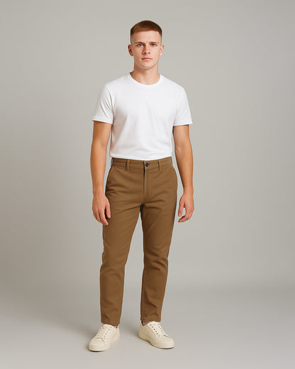 Zelig Branded Men's Brown Color Slim-Fit Cotton Chinos Branded MCP-30