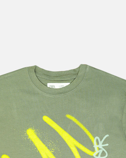 Zarraa Brander Boy's Olive Green “New Follower” Printed T-Shirt BTS-16