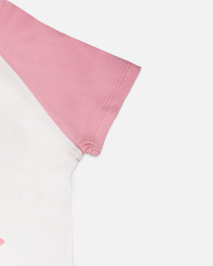 ZARRAA Branded Girl's T-shirt White & Pink Color GTS-03