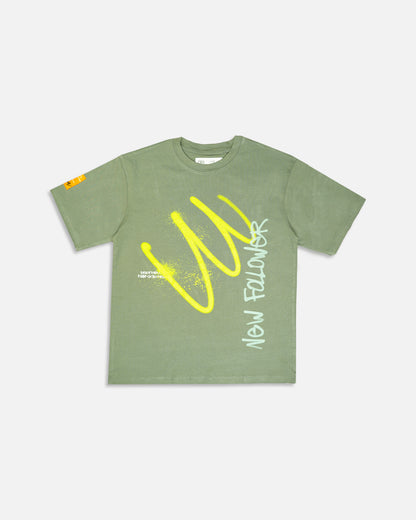 Zarraa Brander Boy's Olive Green “New Follower” Printed T-Shirt BTS-16