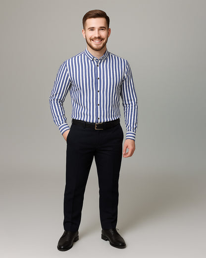 Calvy Klien Branded Men’s Blue & White Vertical Striped Shirt MFS-18