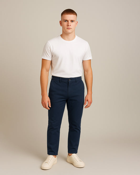 Zelig Branded Men's Navy Blue Color Slim-Fit Cotton Chinos Branded MCP-31