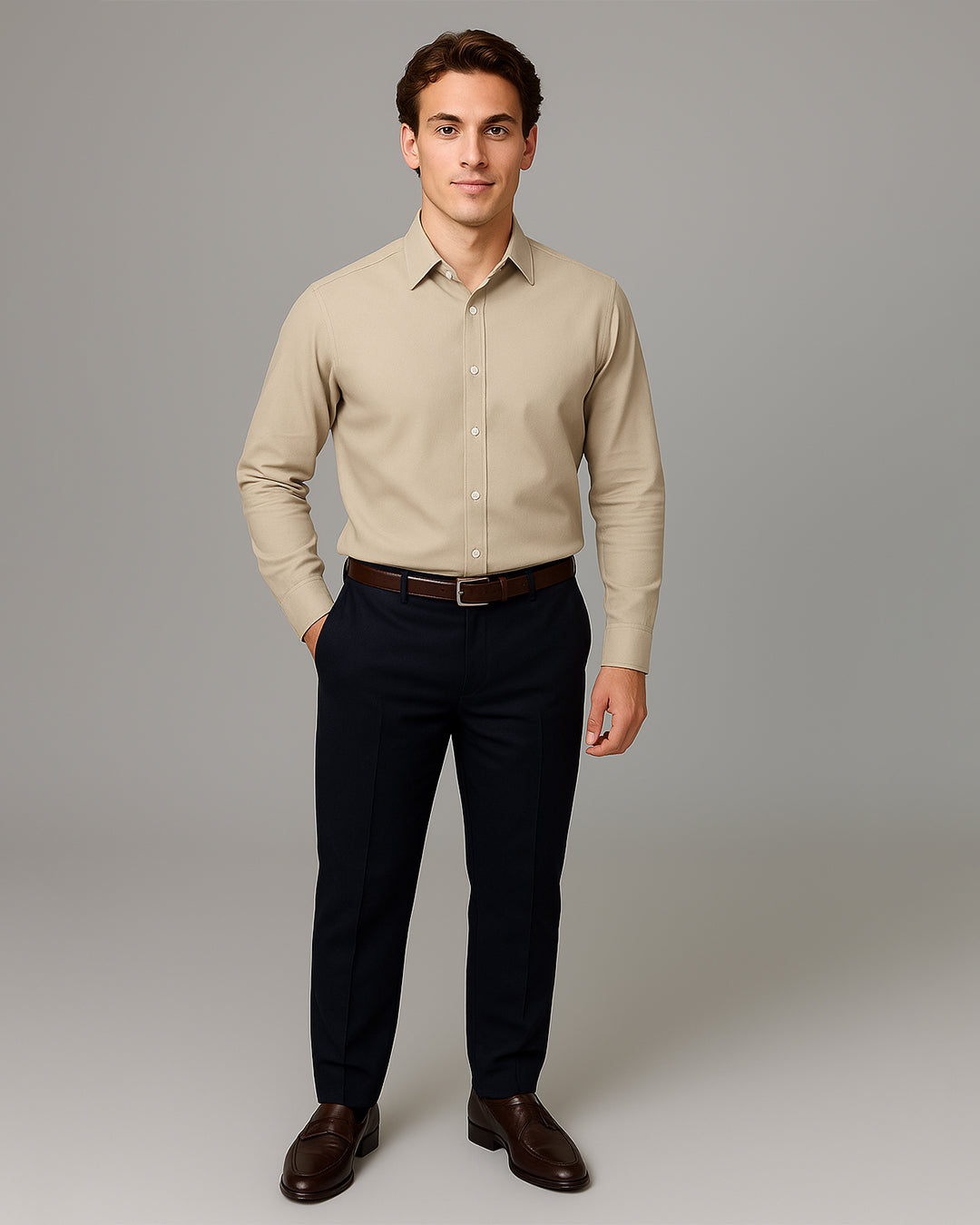 Zelig Branded Men’s Classic Beige Cotton Formal Shirt MFS-19