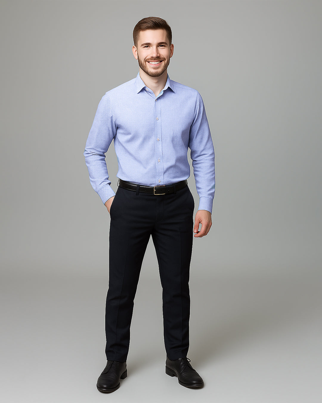 Calvy Klien Branded Men’s Sky Blue Micro Check Shirt MFS-17