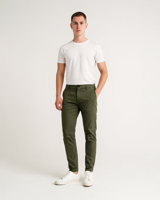 Zelig Branded Men's Olive Green Color Slim-Fit Cotton Chinos Branded MCP-27