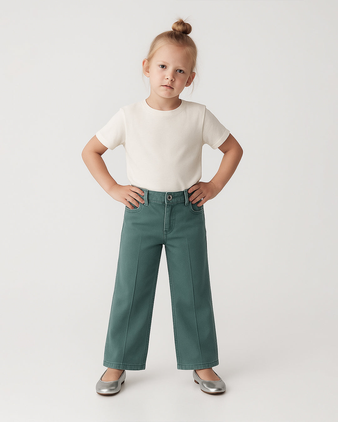 SFRA Girls’ Premium Denim Wide-Leg Jeans – Aqua Teal GJ-03