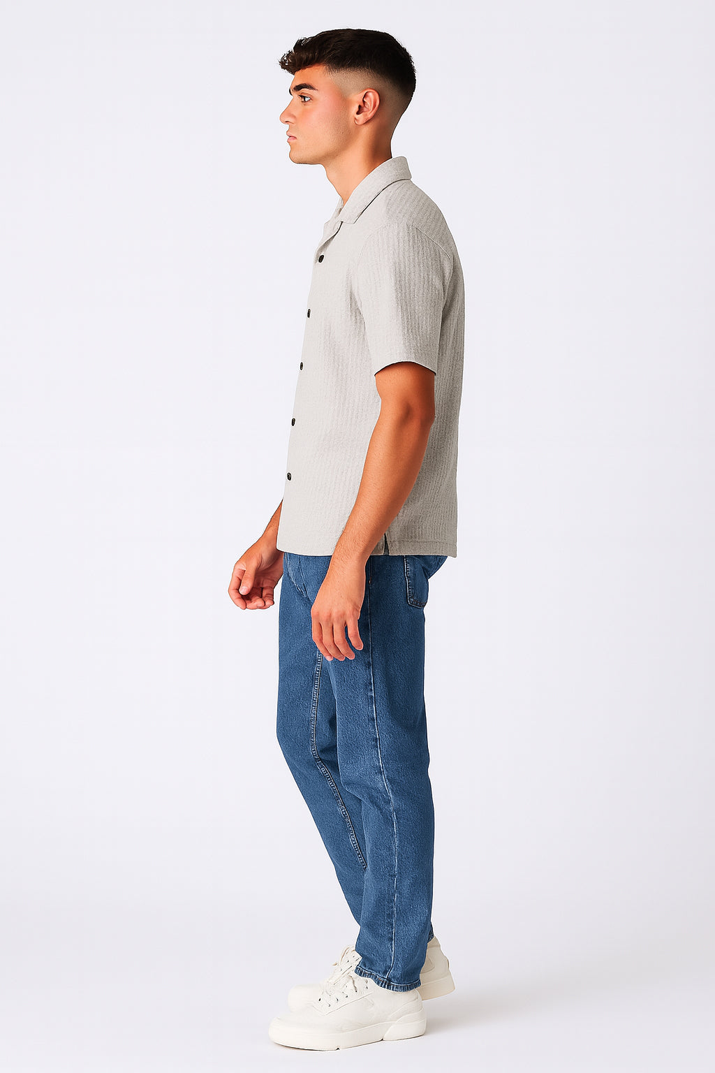 PullNBear Branded Men’s Textured Short Sleeve Button-Down Shirt MCS-24