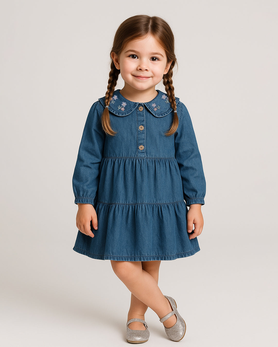 SFRA Floral Collar Denim Frock for Girls GF-01