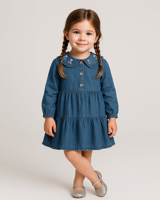 SFRA Floral Collar Denim Frock for Girls GF-01