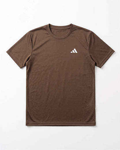Adids Branded Men's Essential Performance Athletic T-Shirt - Coffee Brown MDT-41