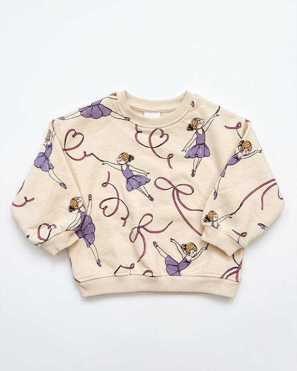 Branded Kids Ballerina & Ribbon Print Crewneck Sweatshirt – Cream  SP-58