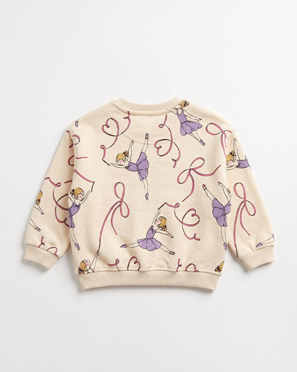 Branded Kids Ballerina & Ribbon Print Crewneck Sweatshirt – Cream  SP-58