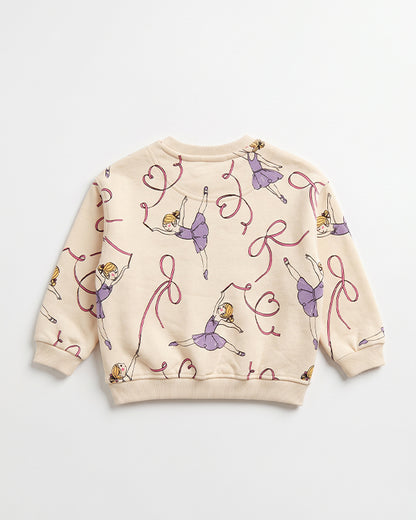 Branded Kids Ballerina & Ribbon Print Crewneck Sweatshirt – Cream  SP-58