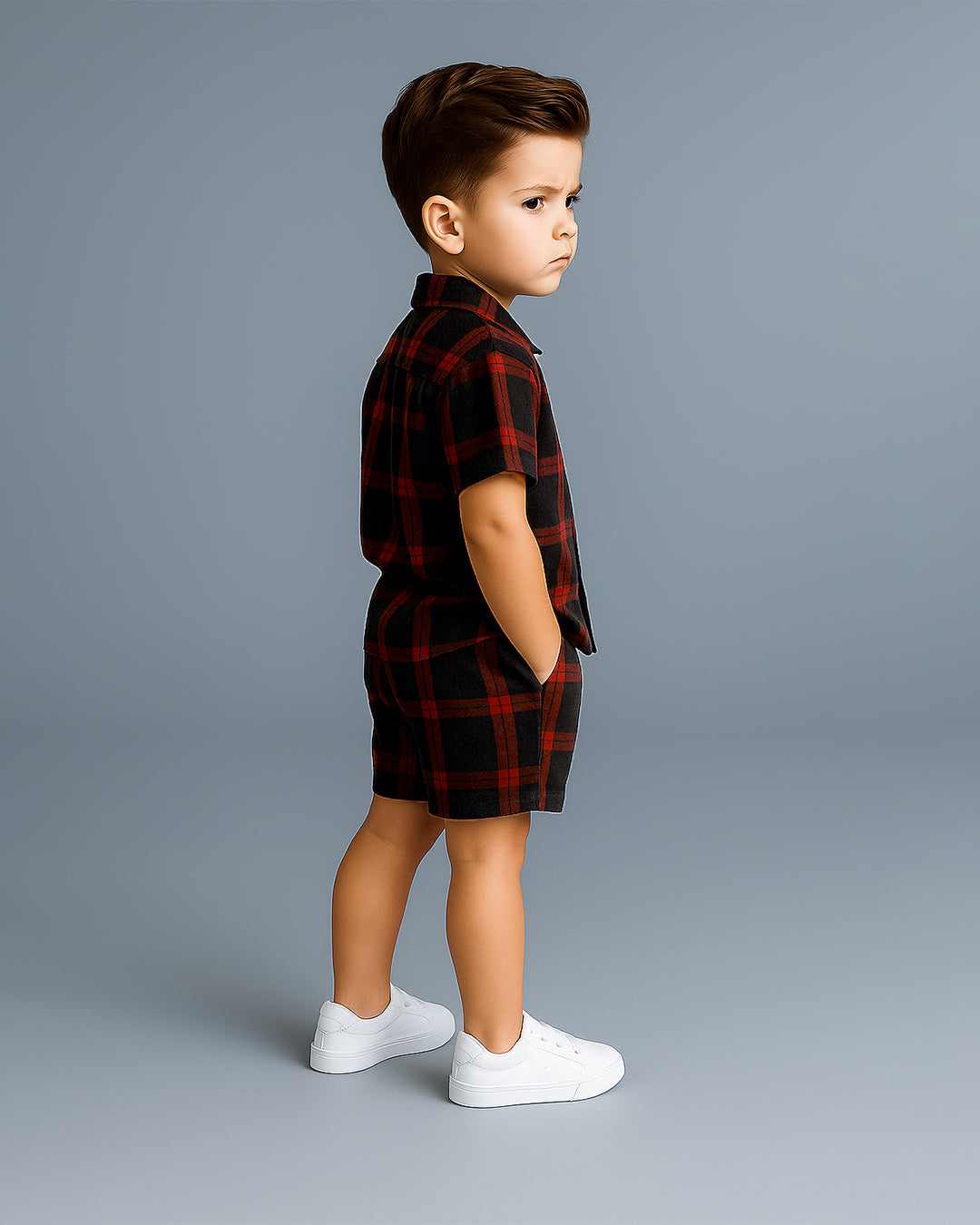 Spark Rust Black Checkered Co-ord Set for Boys BCS-02