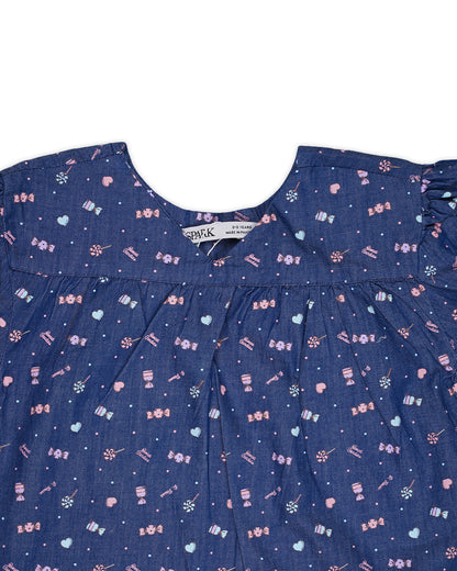 SPARK Branded Kids Printed Puff-Sleeve Fusion Top GF-13