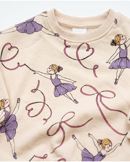 Branded Kids Ballerina & Ribbon Print Crewneck Sweatshirt – Cream  SP-58