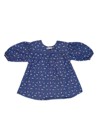 SPARK Branded Kids Printed Puff-Sleeve Fusion Top GF-13