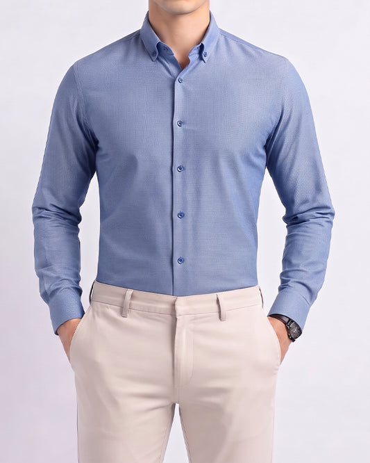 Zelig Branded Mens Formal Shirt-Denim Blue Button-Down MFS-28
