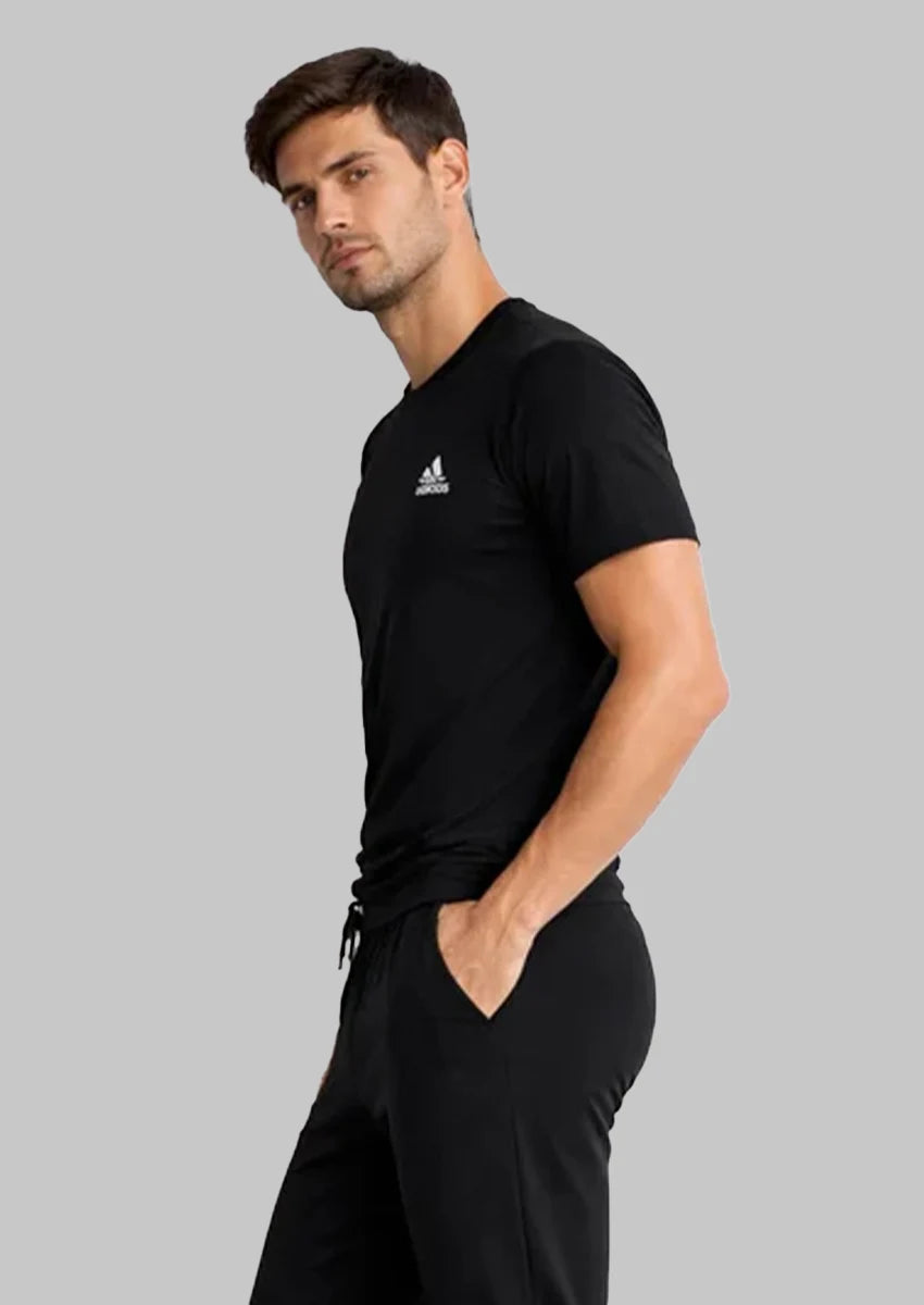 Adeds Men’s Athletic Crew Neck Dry Fit T-Shirt - Black MDT-24