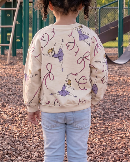 Branded Kids Ballerina & Ribbon Print Crewneck Sweatshirt – Cream  SP-58