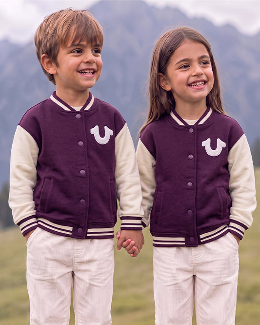 Branded Kids Bomber Jacket – Burgundy & Cream SP-62