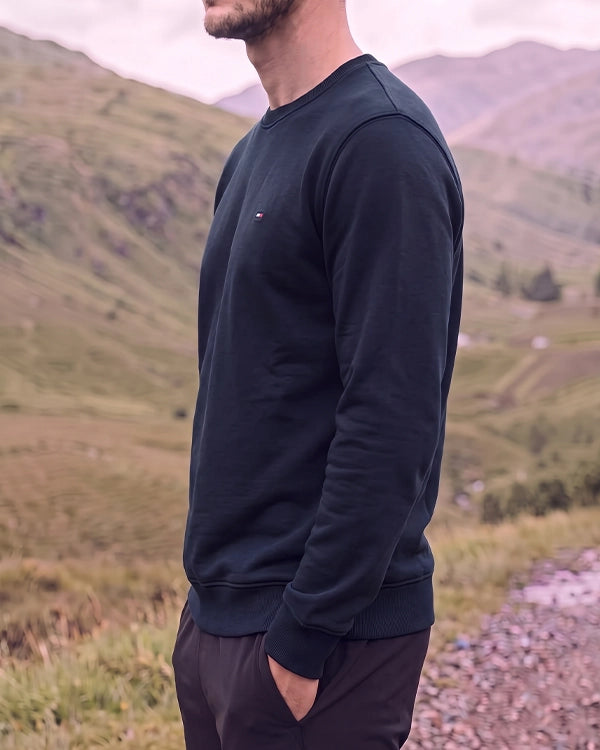 Tomie Hil Branded Mens Navy Blue Classic Crewneck Sweatshirt Sp-26