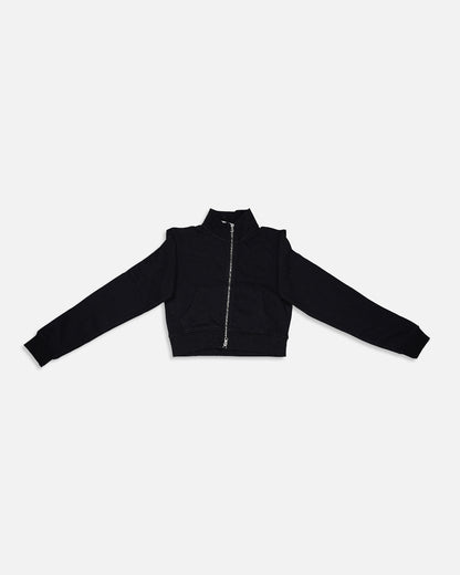 Women’s Black Cropped High-Neck Zip-Up Sweat Jacket WJ-06