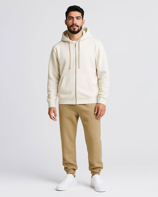 Adony Branded Men’s Essential Fleece Zip-Up Hoodie – White MZH-09