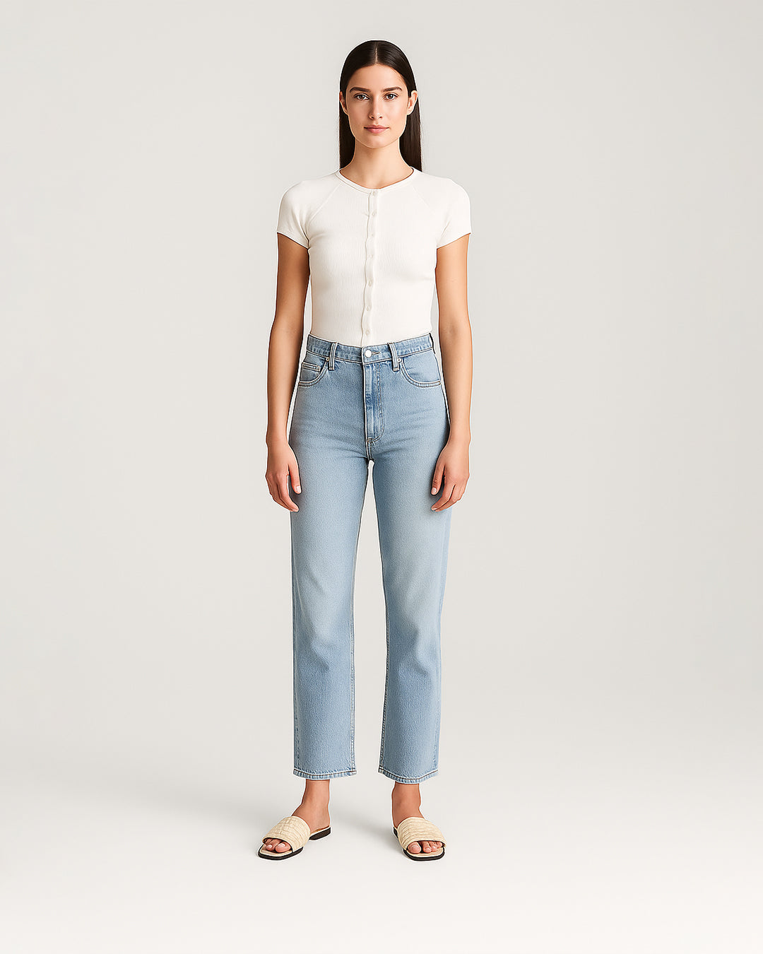 BOOH Women’s Ribbed Button-Down Fitted Top – White  WTT-12