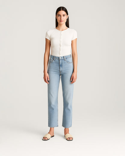 BOOH Women’s Ribbed Button-Down Fitted Top – White  WTT-12