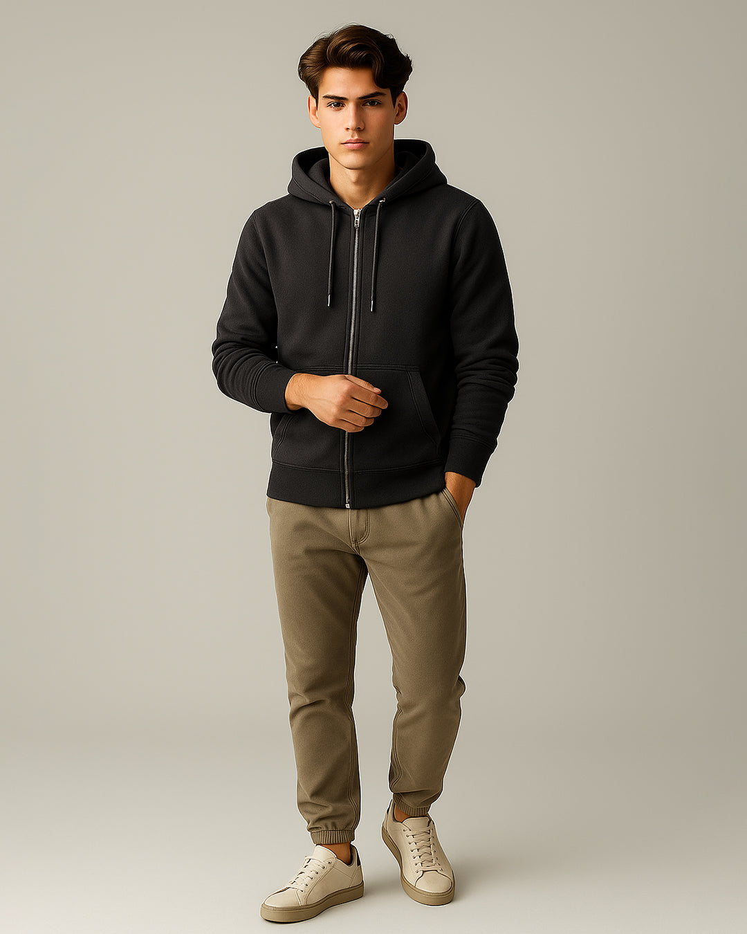 ADONY Branded Men’s Premium Fleece Zipper Hoodie – Deep Charcoal Black MZH-12