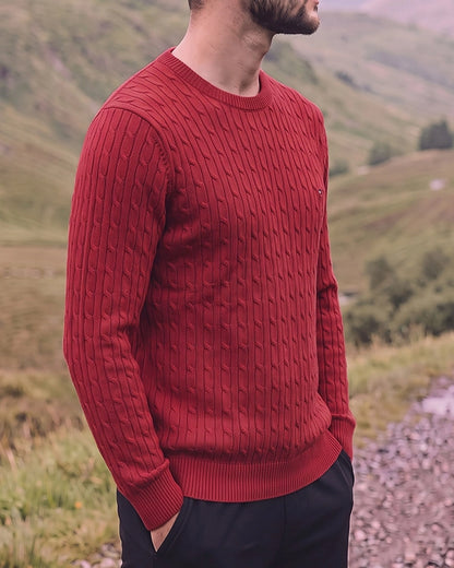 Tomie Hil Branded Mens Maroon Cable Knit Crewneck Sweater Sp-31
