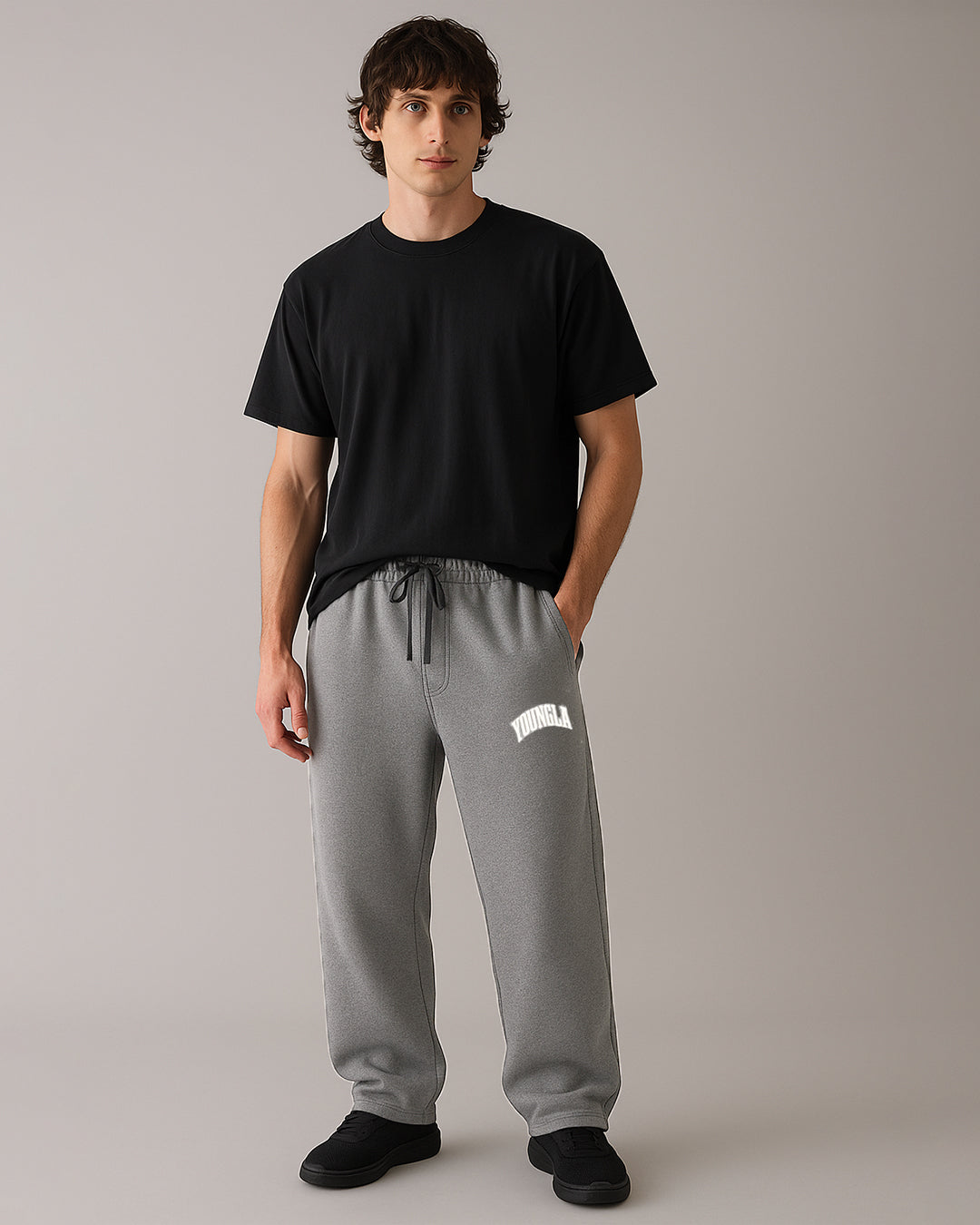 Younglay Winter Branded Unisex Fleece Wide-Leg Trousers – Grey UT-23