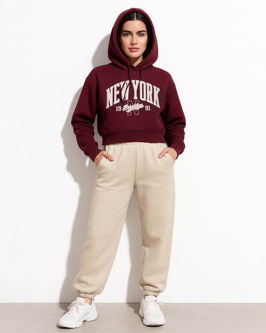 Teranovy Branded Women’s Cropped Hoodie – Maroon WHD-04
