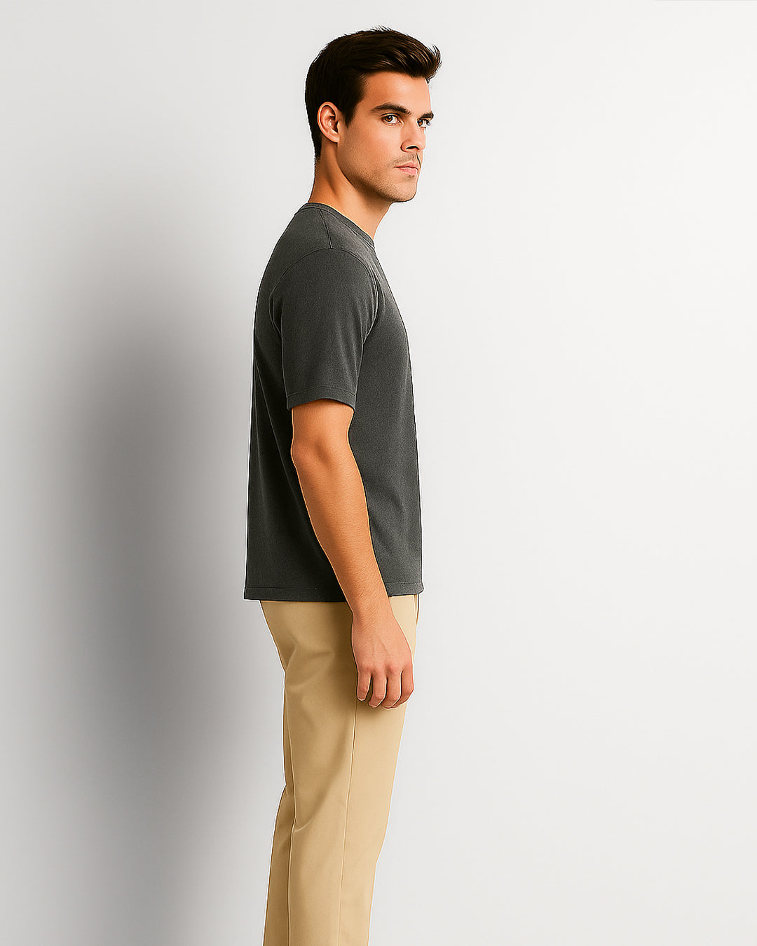 BERSK Men's Charcoal Textured Knit T-Shirt Drop Sholuder Mt-06