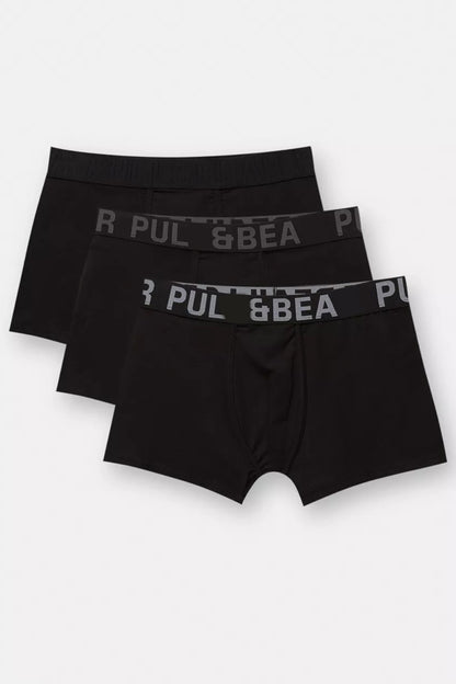 Men's Solid Black Boxer (Pack of 3) PulNBear
