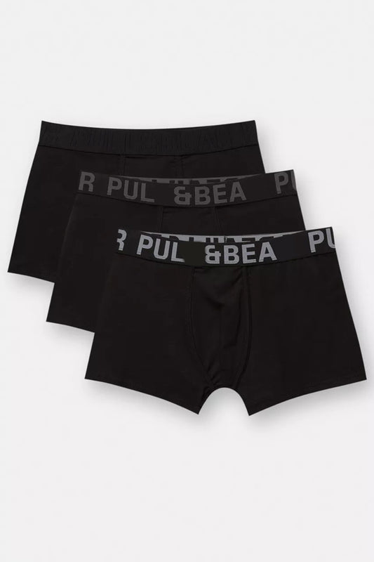 Men's Solid Black Boxer (Pack of 3) PulNBear